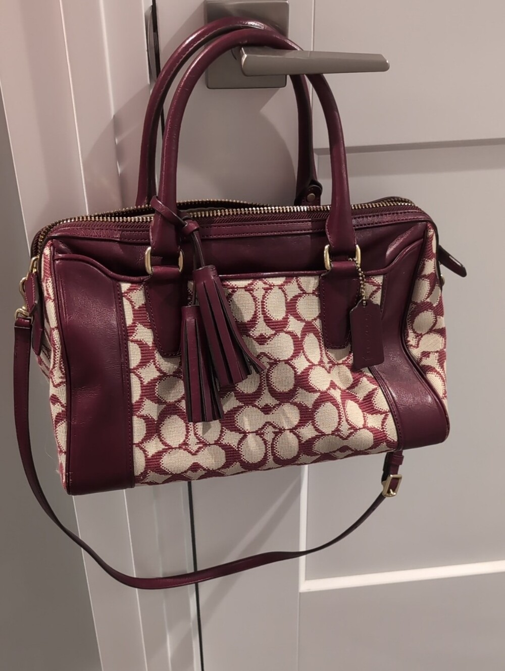 Coach Legacy Leather Haley Signature Satchel with Leather Trim And Tassel Charm